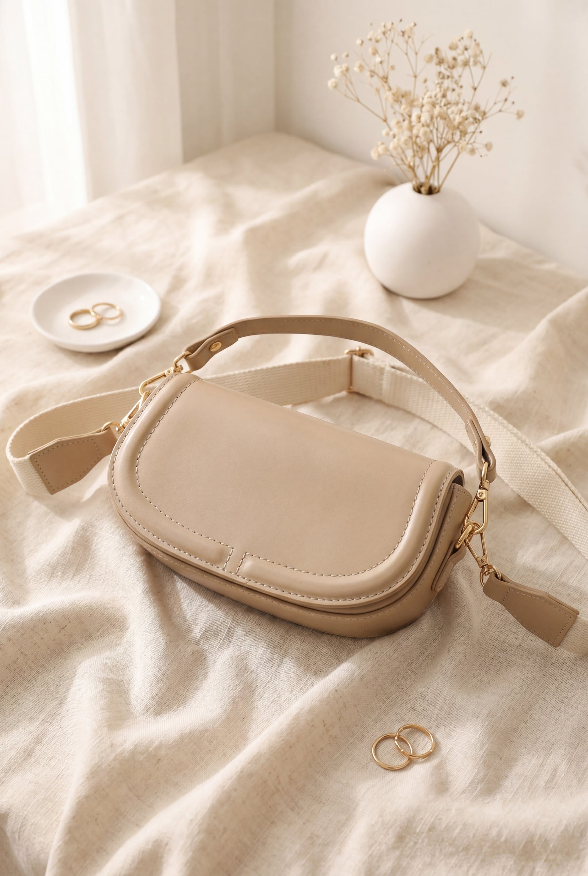 Snap Flap Knitted Strap Handle Women's Bag - Mink - Podyumplus - by Peralane