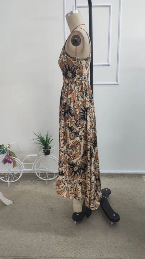 Women's Spaghetti Strap V-Neck Midi Dress with Asymmetric Front Detail - Janes - by Peralane - photo 6