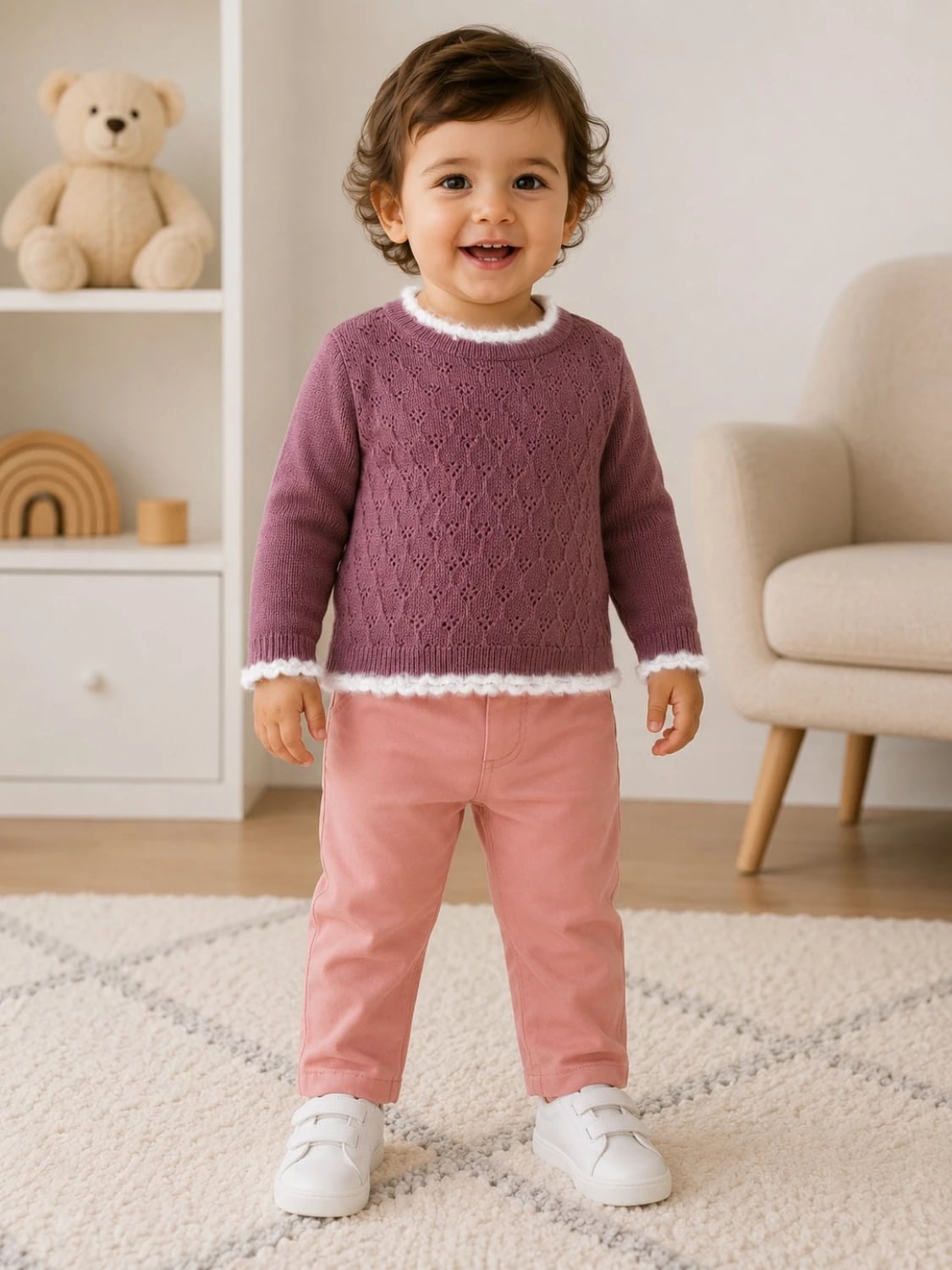 2-Piece Knitted Baby Girl Set - Dusty Rose and Pink - Has Bereket - by Peralane