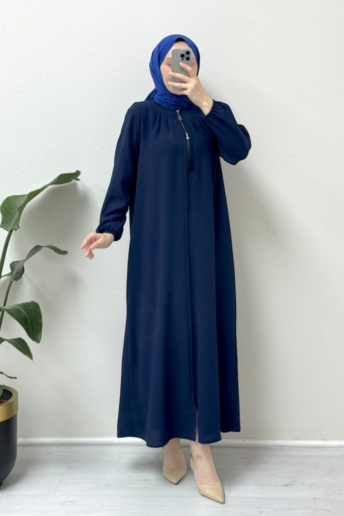 Navy Blue Modest Trench Coat with Tassel Zip Detail - Podyumplus - by Peralane