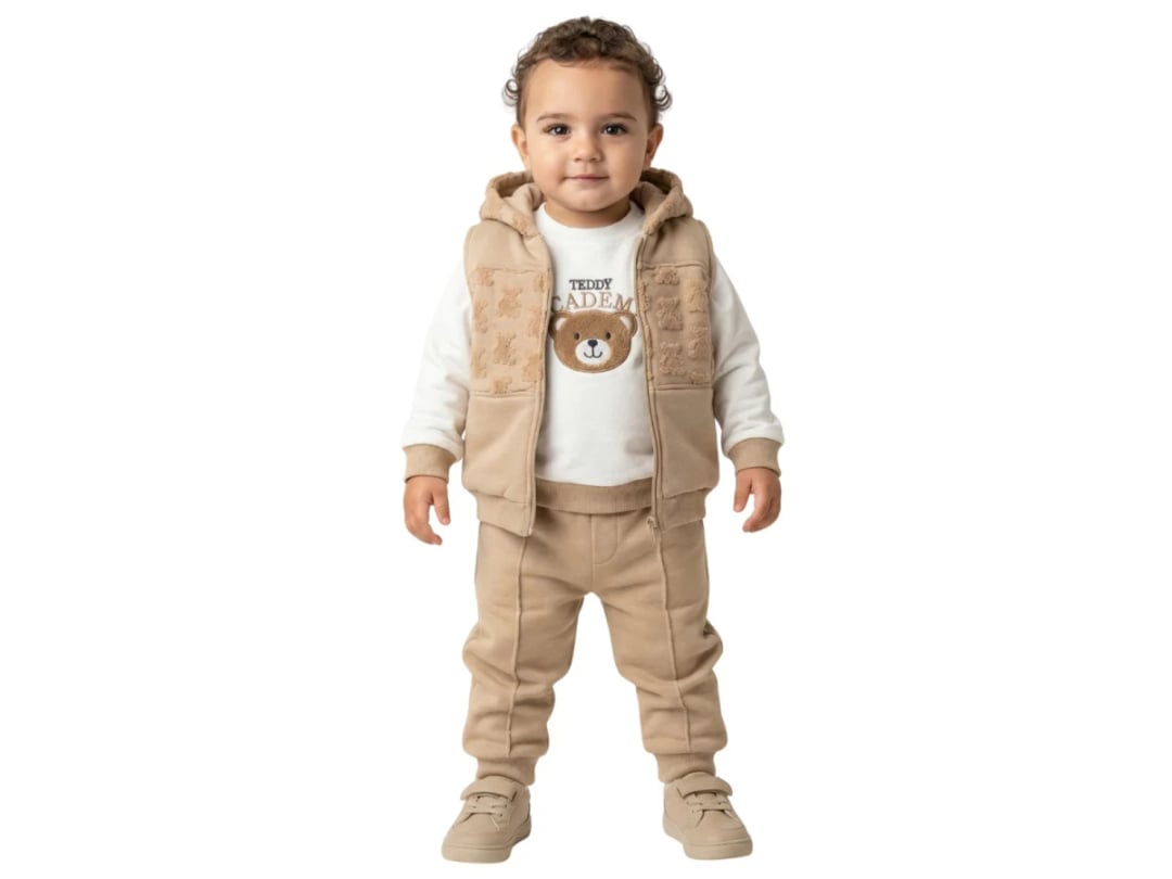 Beige Hooded Gilet, Top and Trousers Baby Set (3-Piece) - Bebly - by Peralane