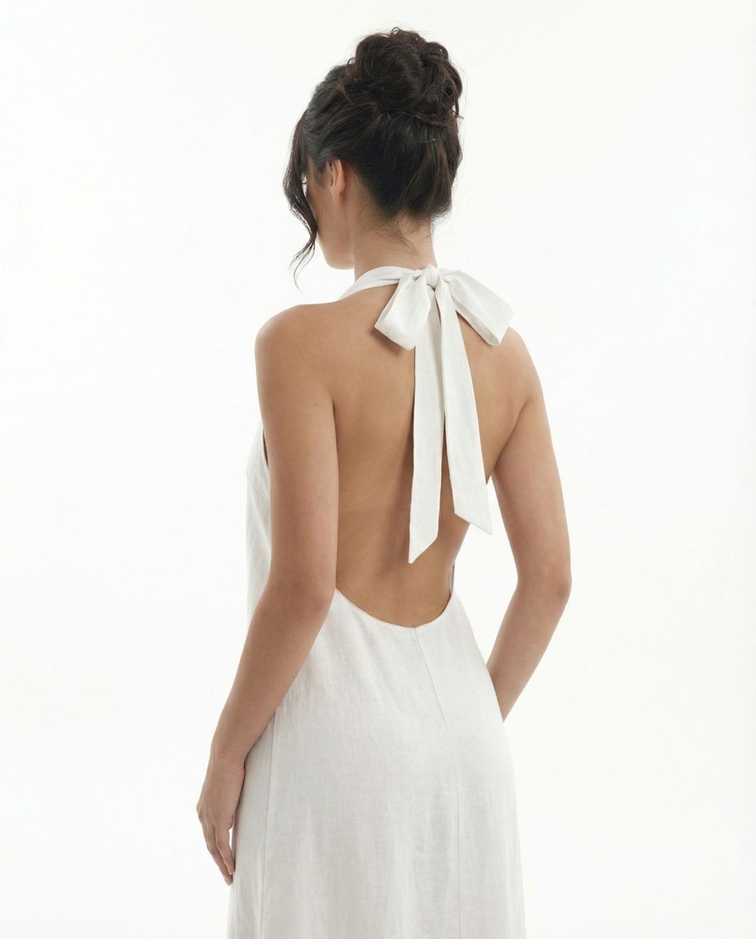 Ecru Maxi Dress with Halter Neck and Open Back - Fame - by Peralane - photo 4