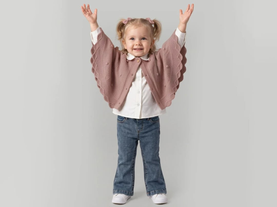 Girls' Knitted Cape Cardigan with Shirt - 3-Piece Set (Dusty Rose) - Beyaz Bebek - by Peralane