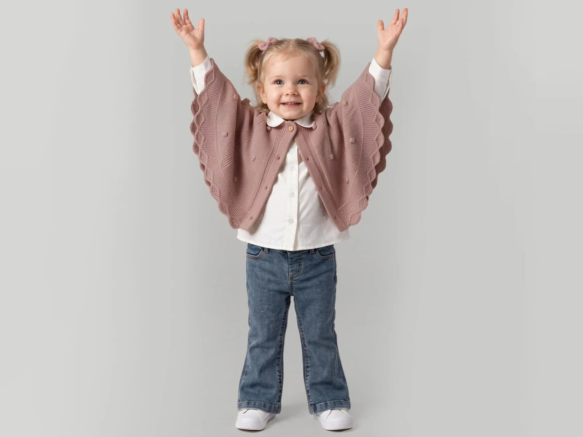 Girls' Knitted Cape Cardigan with Shirt - 3-Piece Set (Dusty Rose) - Beyaz Bebek - by Peralane