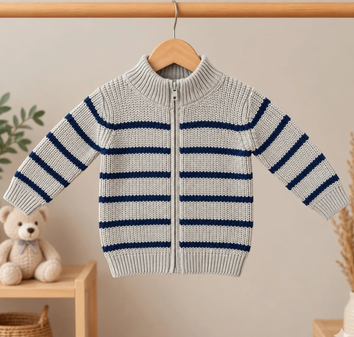 Boys' Striped Knit Cardigan with Zip - Navy Blue - Interkidsy - by Peralane