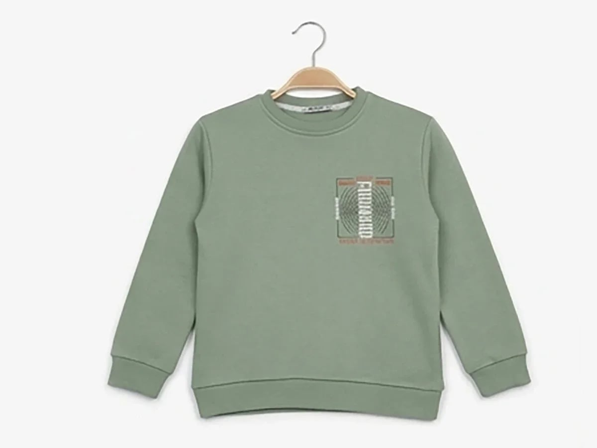 Forward Print Brushed 3-Thread Boys Sweatshirt - Sage Green - Tanem Kids - by Peralane