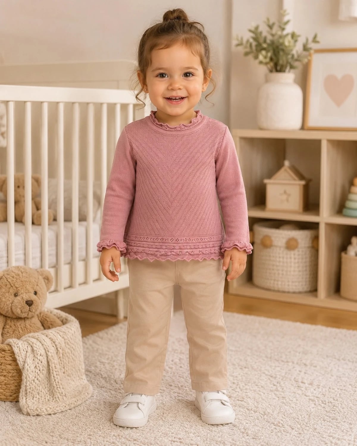 2-Piece Knitted Girls' Set - Dusty Rose and Beige - Has Bereket - by Peralane