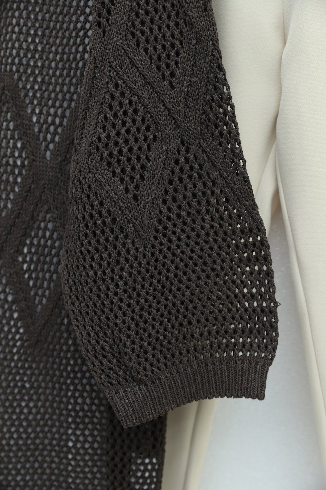 Diamond Pattern Openwork Knit Cardigan - Dark Brown - Podyumplus - by Peralane - photo 5