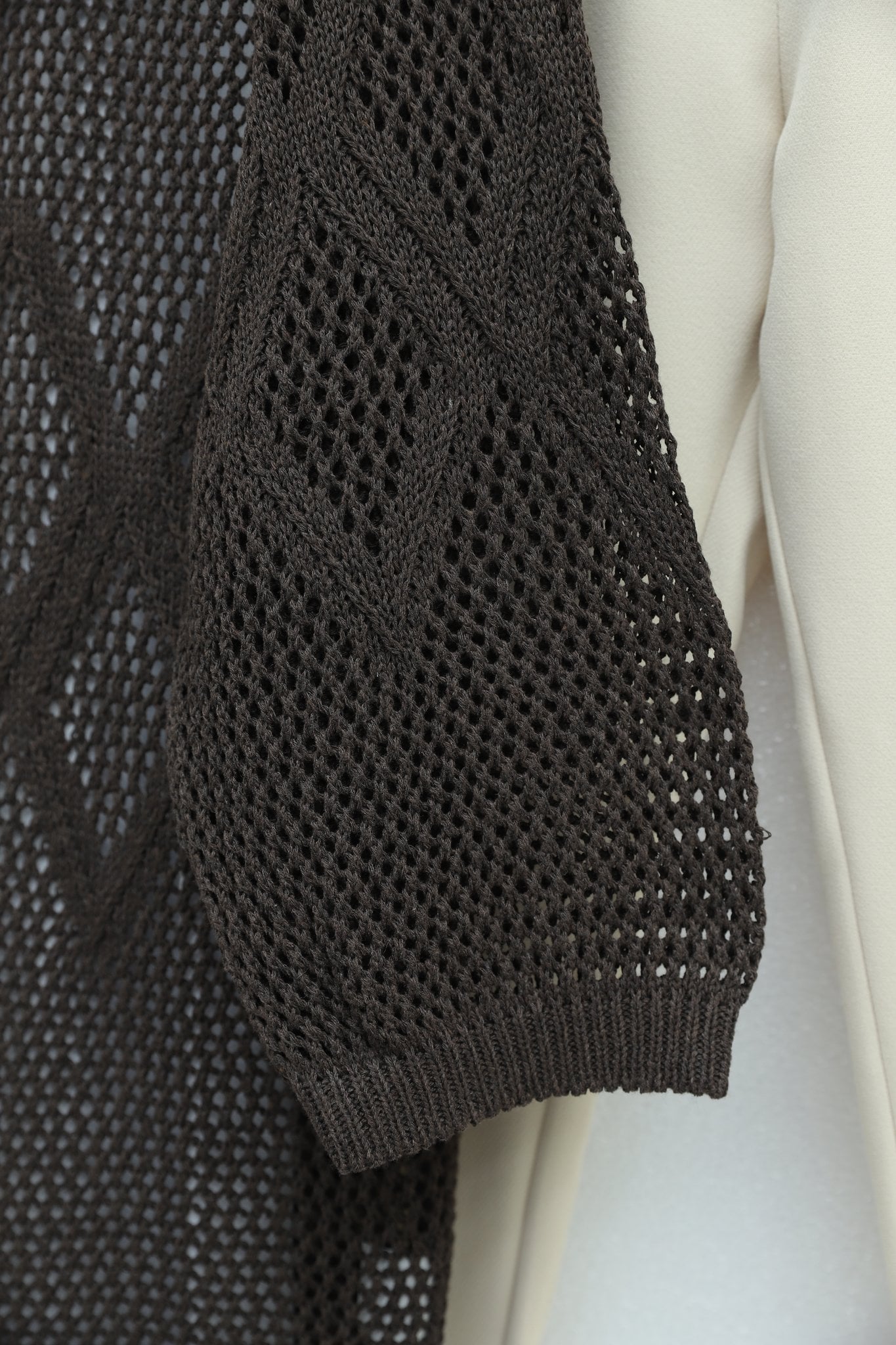 Diamond Pattern Openwork Knit Cardigan - Dark Brown - Podyumplus - by Peralane - photo 5