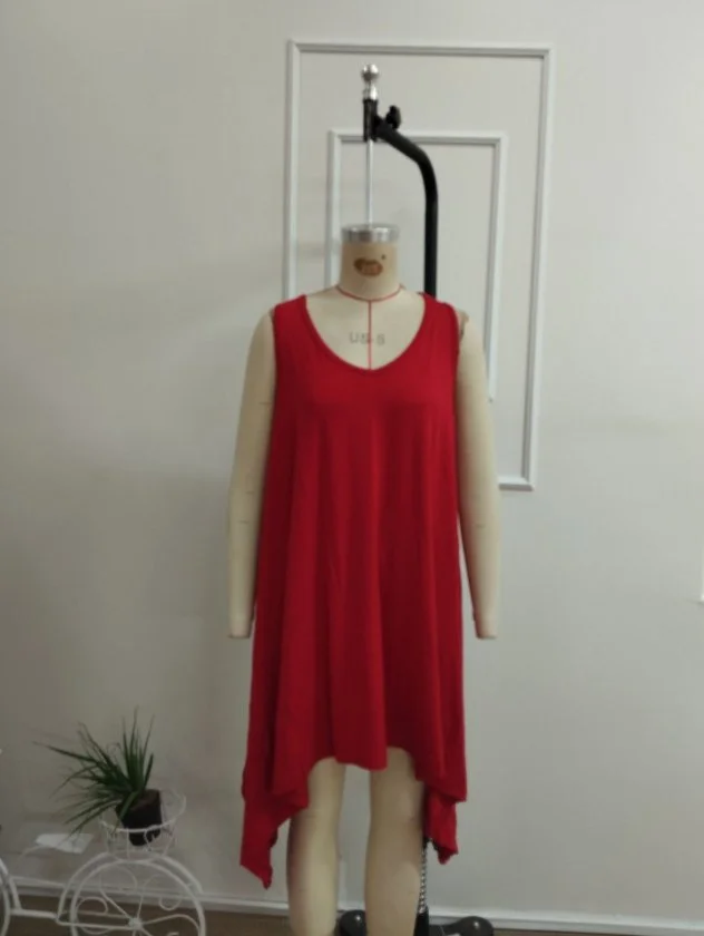 Women's Red Sleeveless V-Neck Asymmetric Hem Short Viscose Dress - Janes - by Peralane - photo 4