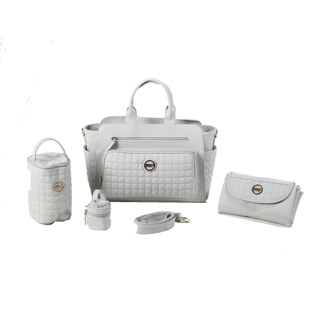 Quilted Diaper Bag Set – Light Grey, 0-12M - My Collection - by Peralane