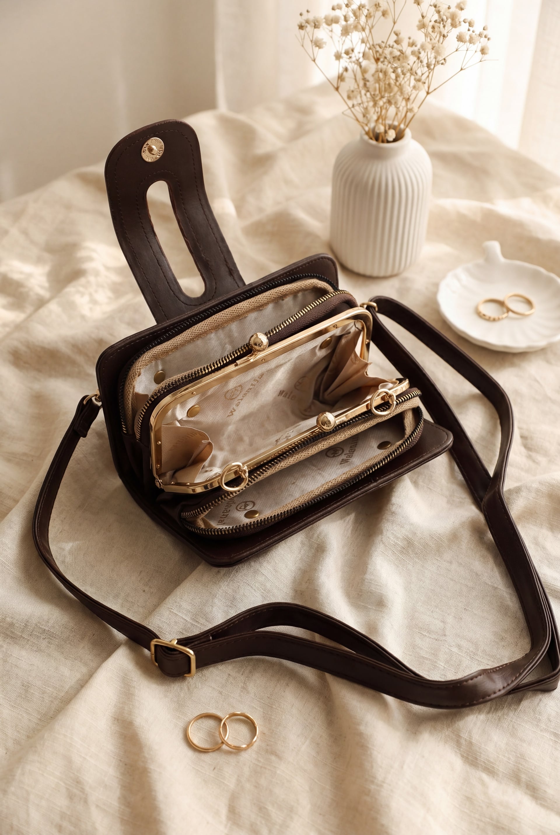 Gold Detail Multipurpose Hand and Shoulder Bag - Dark Brown - Podyumplus - by Peralane - photo 2