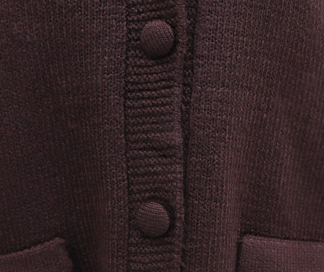 Burgundy Button-Front Half-Collar Loose Knit Cardigan with Pockets - Podyumplus - by Peralane - photo 5