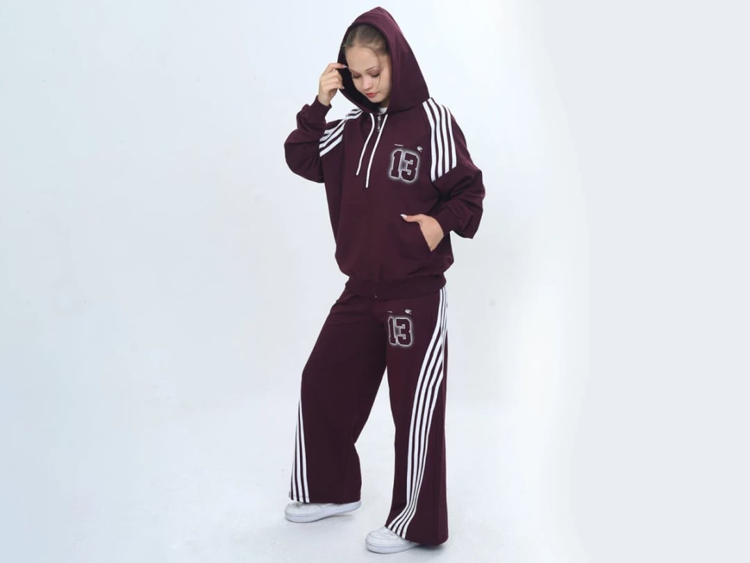 Girls' Striped Zip-Up Tracksuit Set with '13' Print - Vizviz - by Peralane
