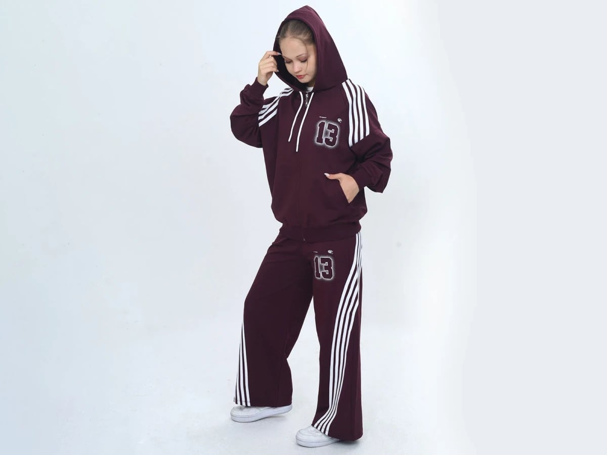 Girls' Striped Zip-Up Tracksuit Set with '13' Print - Vizviz - by Peralane