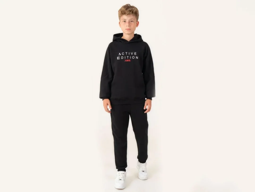 Active Printed Hooded 3-Thread Boys' Tracksuit Set - Ruhat Kids - by Peralane
