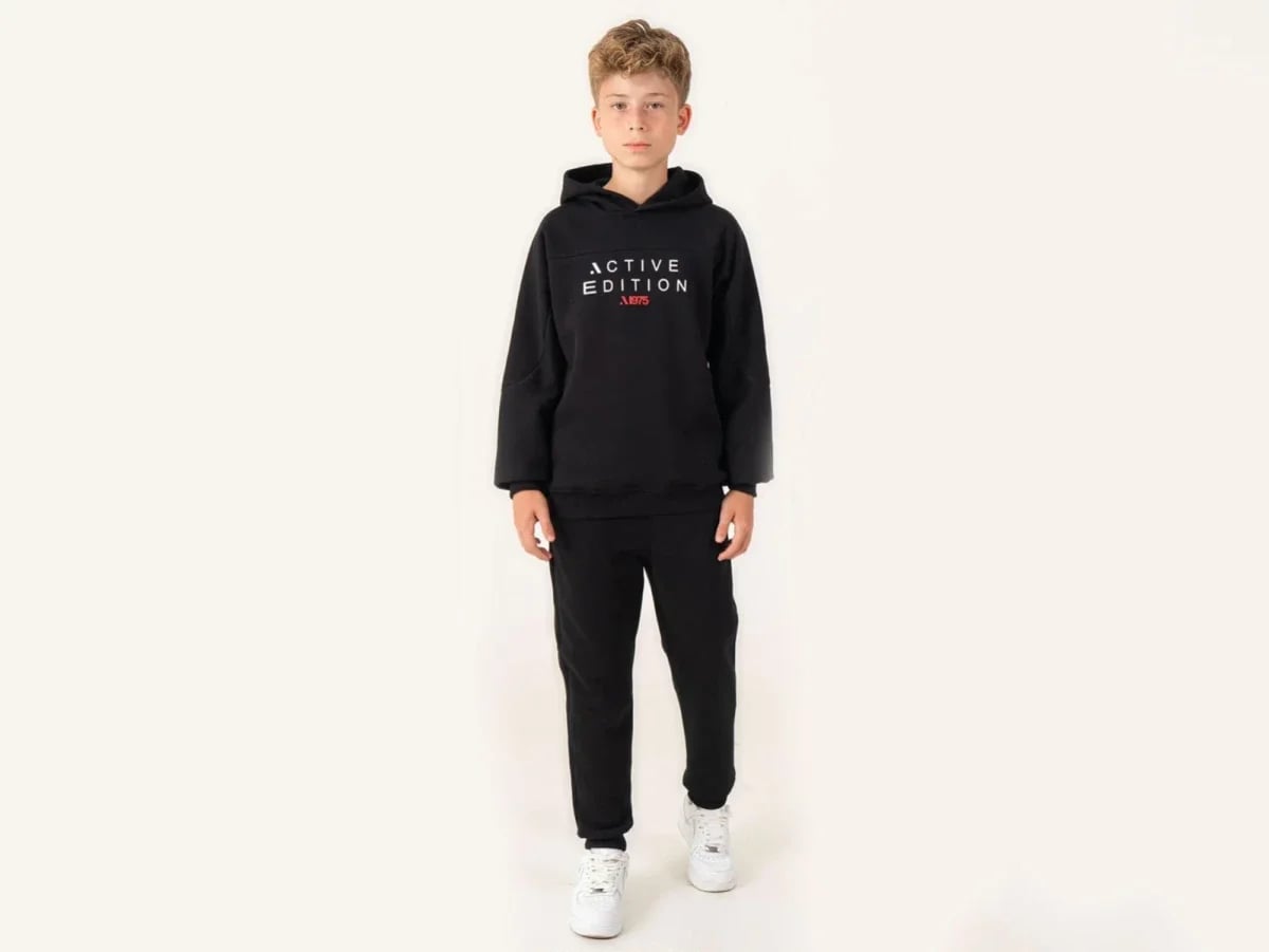 Active Printed Hooded 3-Thread Boys' Tracksuit Set - Ruhat Kids - by Peralane