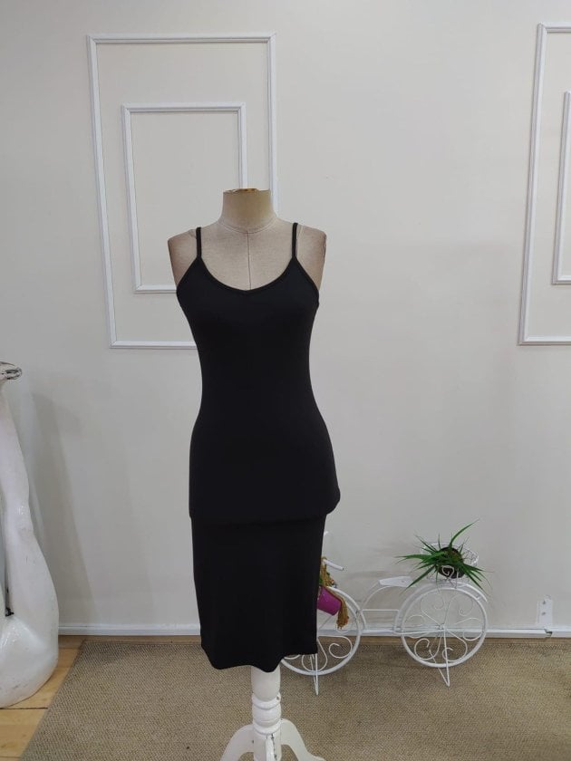 Women's Black Sleeveless V-Neck Midi Dress with Spaghetti Straps - Janes - by Peralane - photo 6