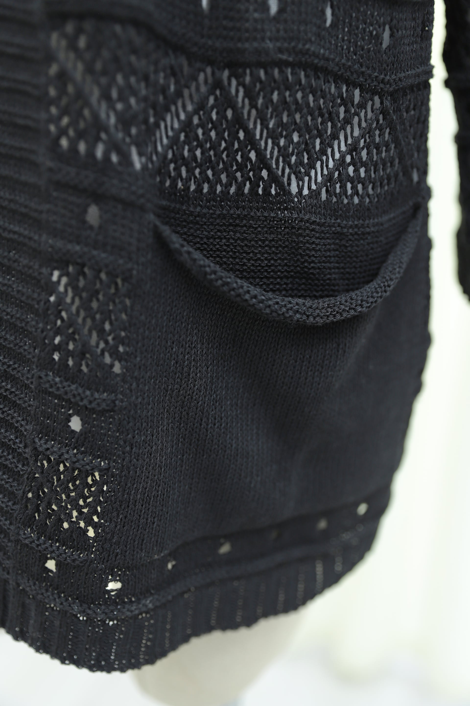 Black Open-Knit Spanish-Sleeve Cardigan with Double Pockets - Podyumplus - by Peralane - photo 7