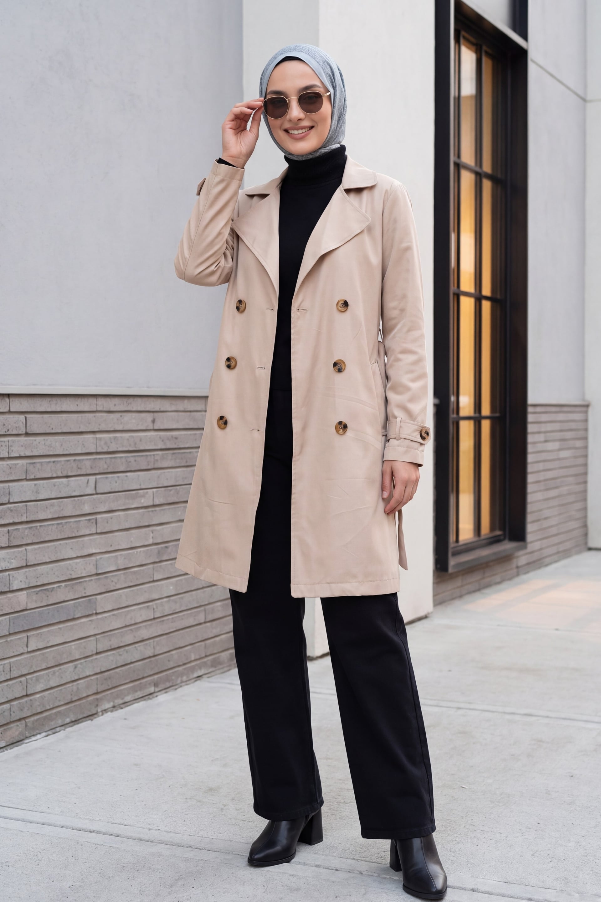 Double-Breasted Belted Trench Coat - Beige - Bigdart - by Peralane - photo 2