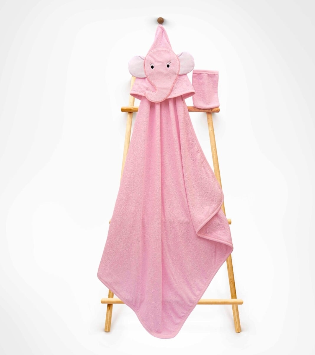 Unisex Kids 2-Piece Hooded Towel and Washcloth Set 85x80 cm Pink - Babyline - by Peralane