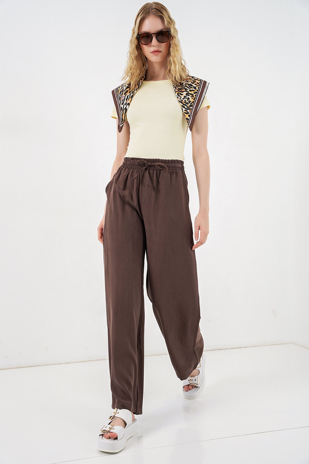 Women's High-Waist Wide-Leg Trousers 30097 - Light Brown - Bigdart - by Peralane - photo 2