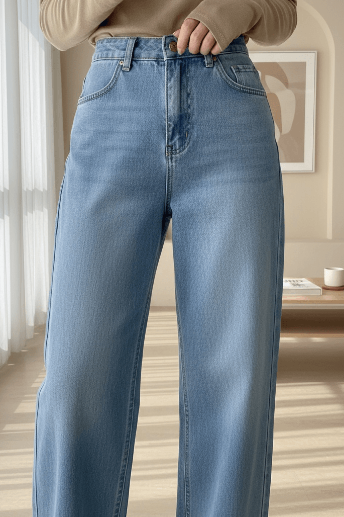 High Waist Multi-Pocket Denim Trousers - Ice Blue - Podyumplus - by Peralane - photo 5