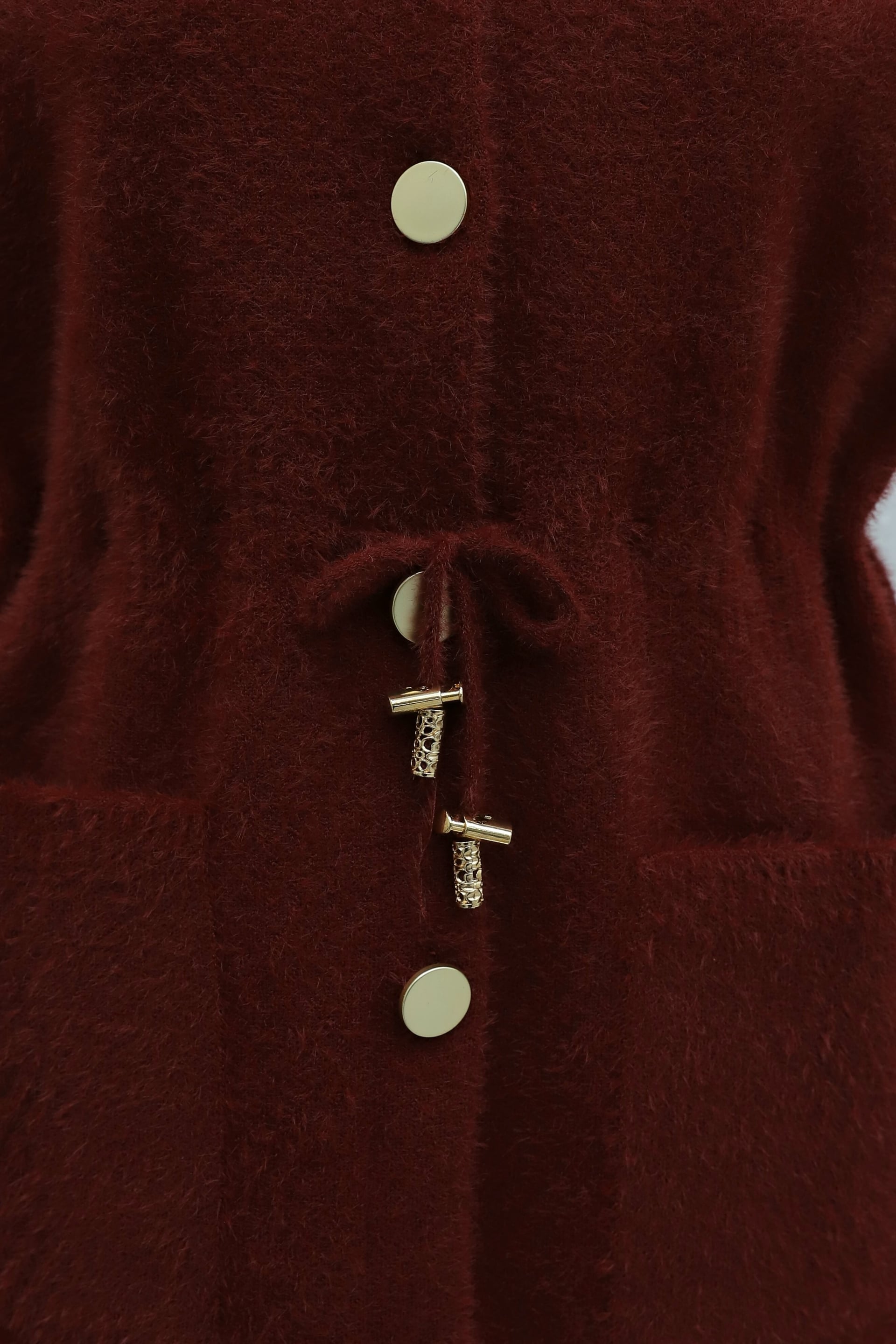 Hooded Fleece Vest with Pockets and Drawstring Waist - Burgundy - Podyumplus - by Peralane - photo 6