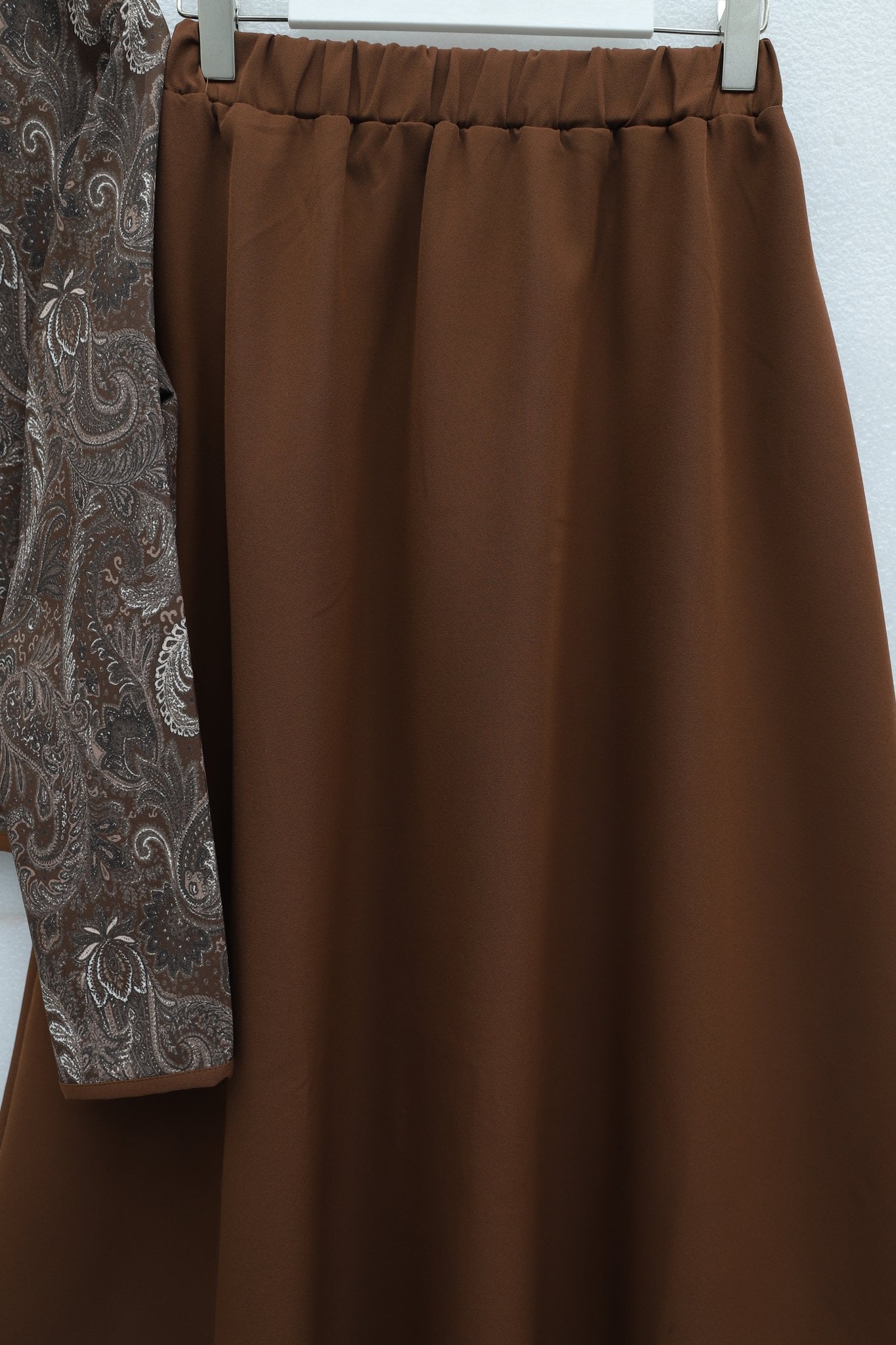 Crepe Two-Piece Set with Skirt and Ethnic Print - Brown - Podyumplus - by Peralane - photo 3
