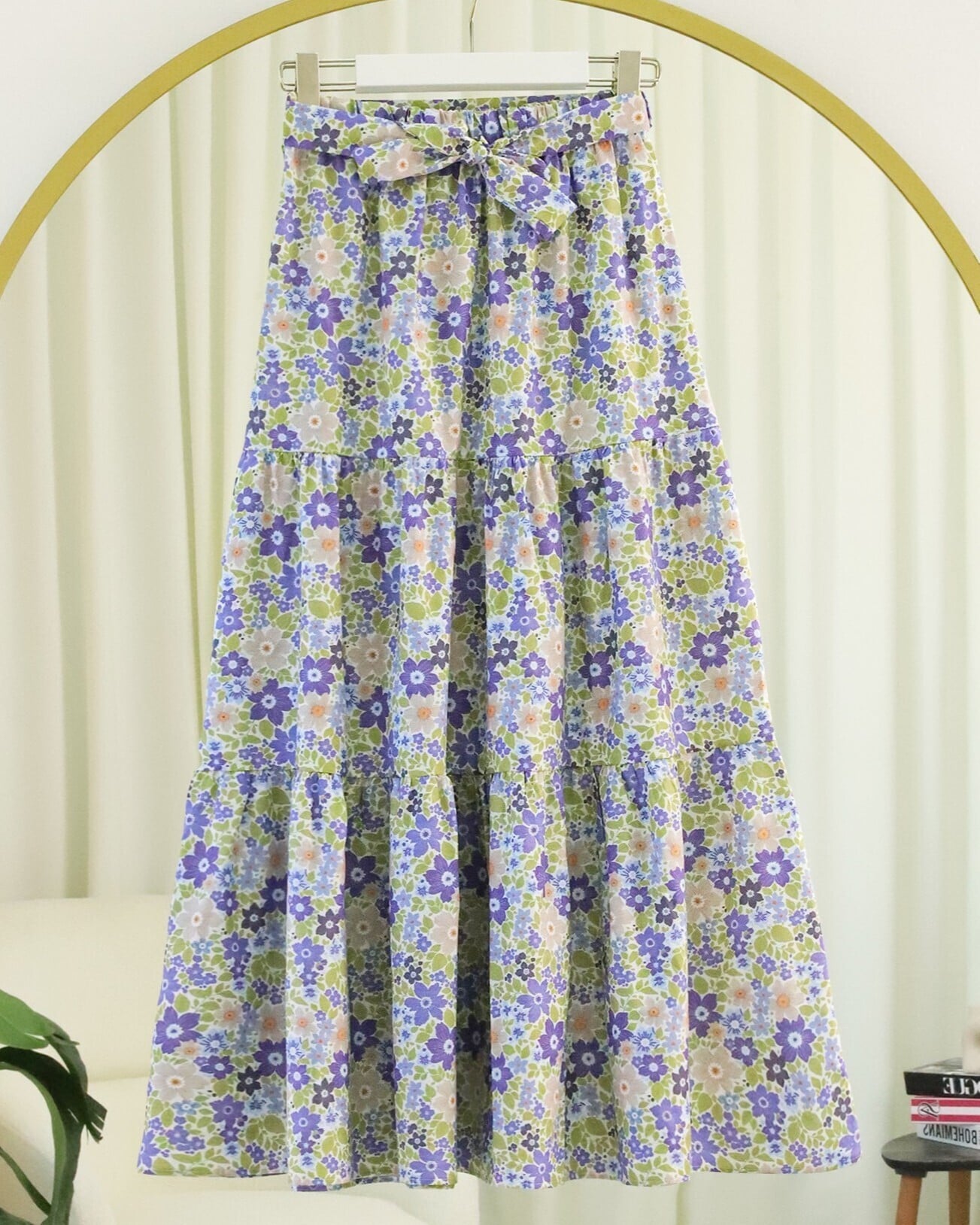 Floral Tiered Maxi Skirt with Belt - Purple - Podyumplus - by Peralane - photo 6