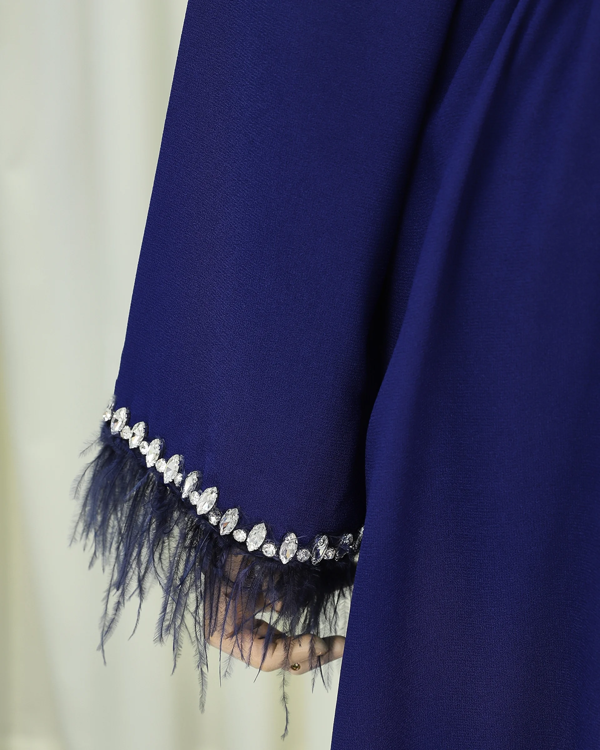 Belted Abaya with Feathered Sleeves and Stone Detail - Saks - Podyumplus - by Peralane - photo 4