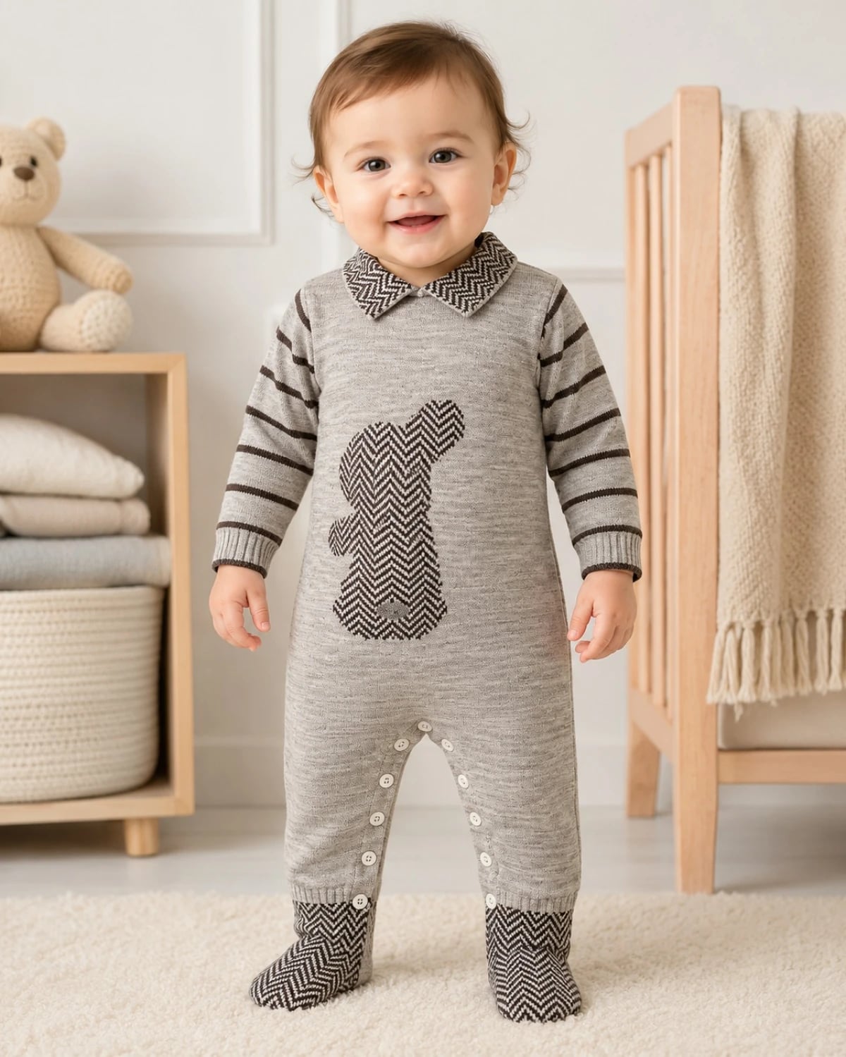 Baby Romper with Bunny Motif - Light Grey (Pack of 3) - Has Bereket - by Peralane