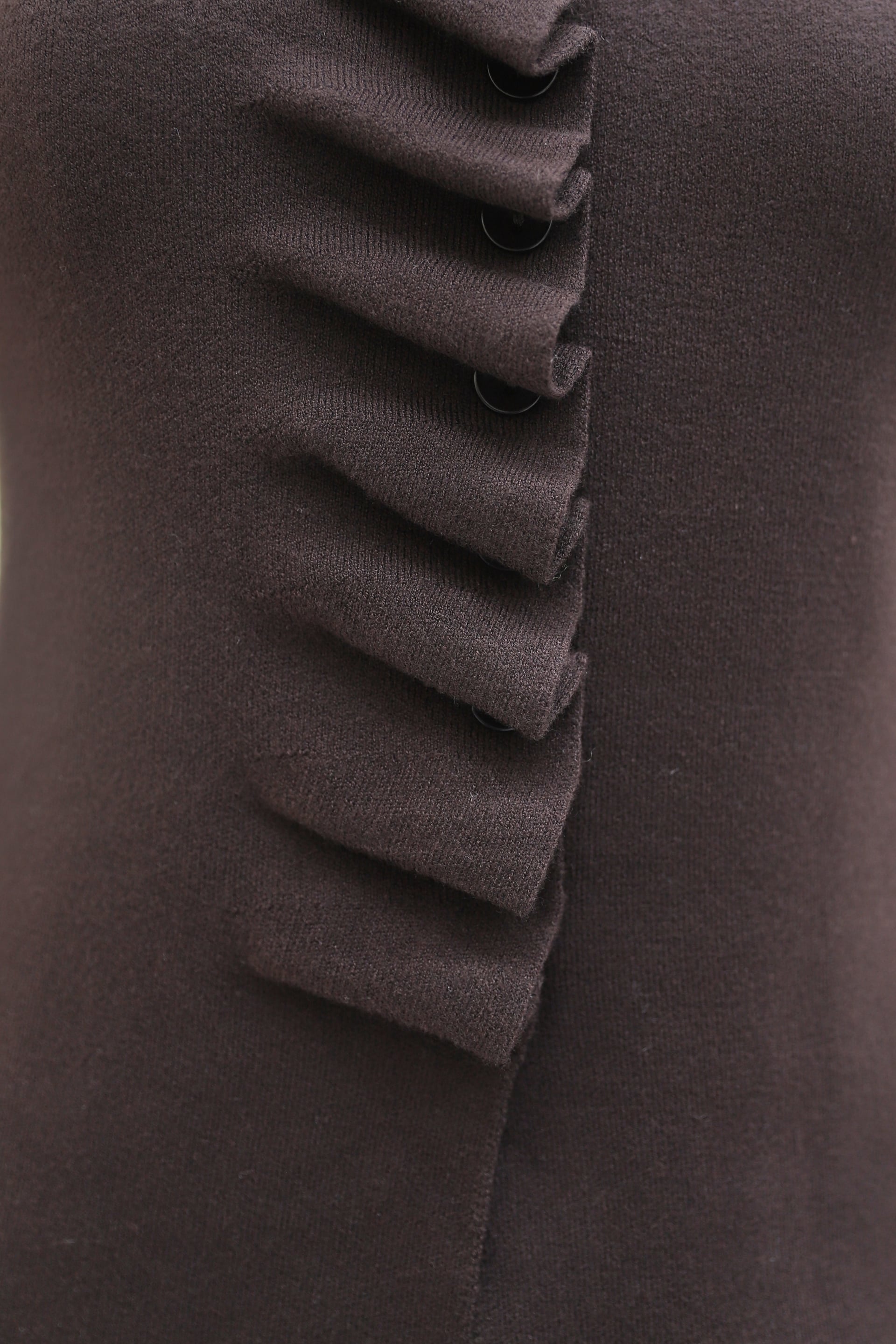 Front Ruffled Button High Neck Knit Cardigan - Dark Brown - Podyumplus - by Peralane - photo 7