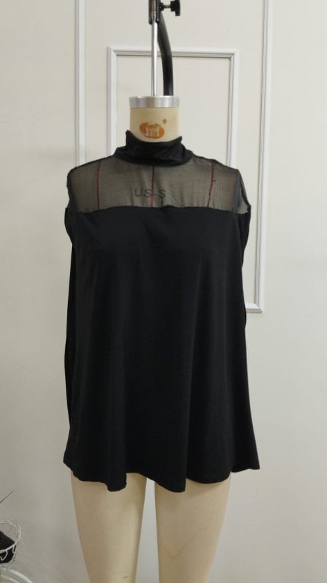 Women's Black Mock Neck Sheer Detail Wide Cut Blouse - Janes - by Peralane - photo 6