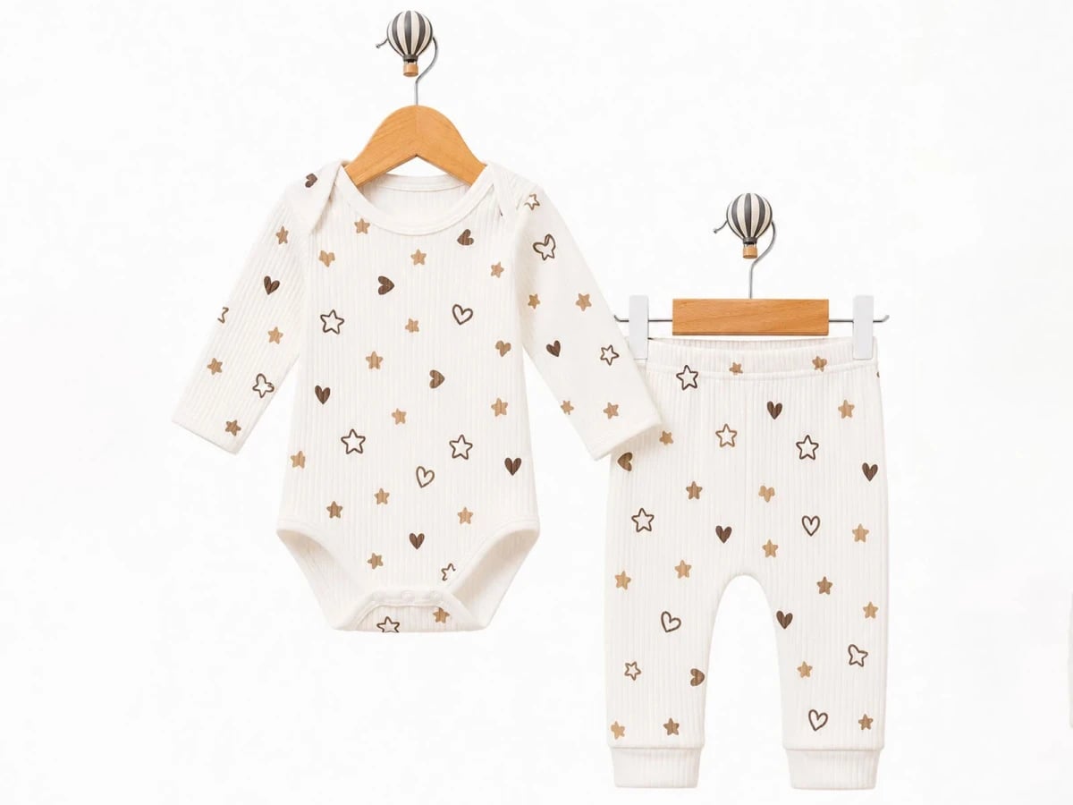 Heart Print Baby Girl Set - Brown - Supermini - by Peralane