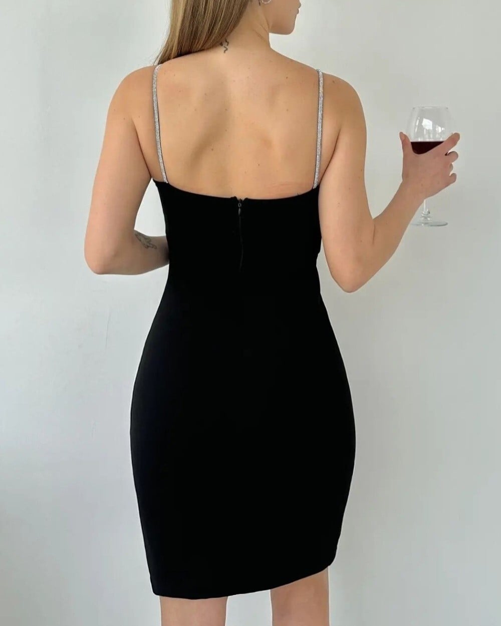Black Spaghetti Strap Stone Detail Slit Mini Dress - Podyumplus - by Peralane - photo 5