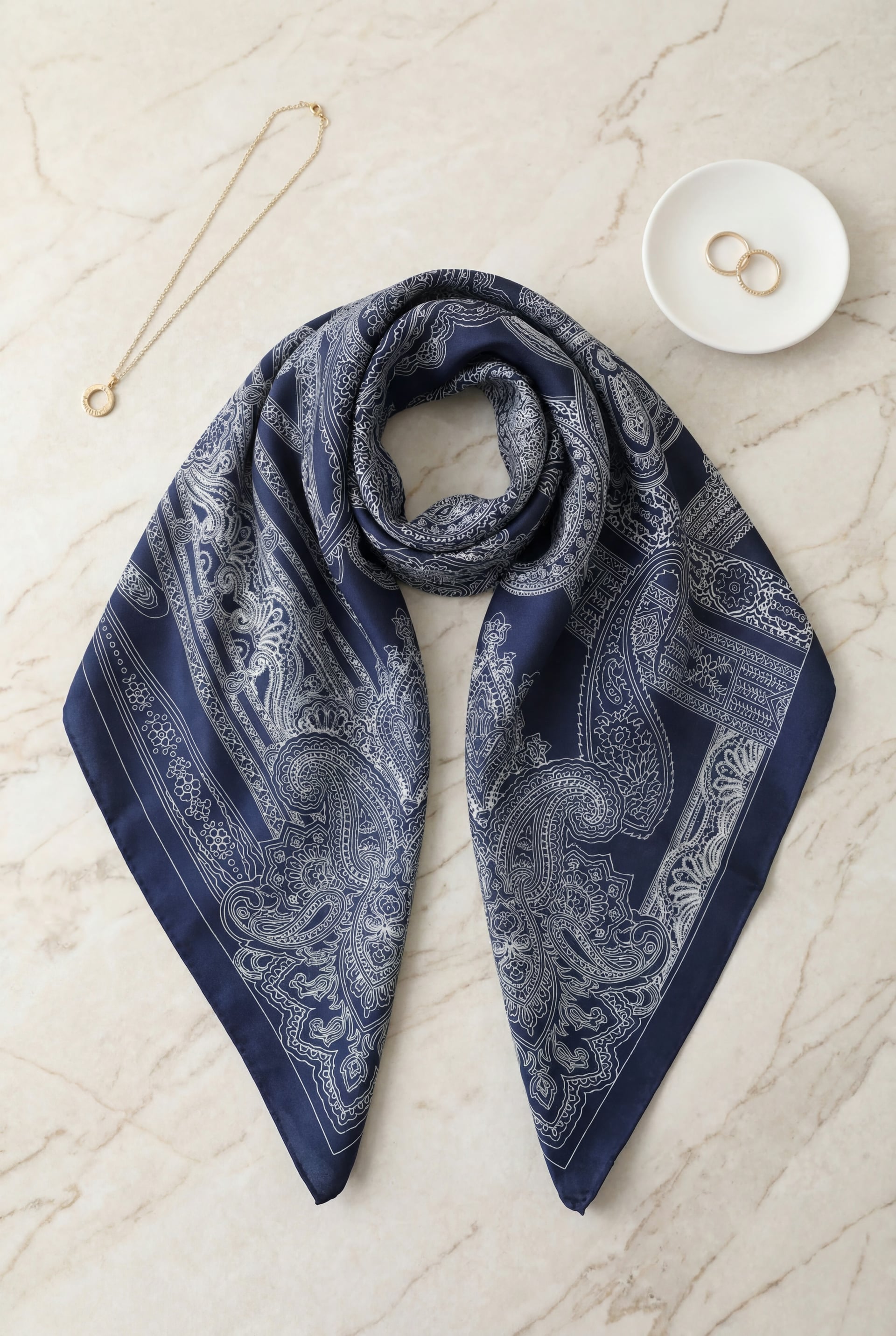 Eskiz Patterned Rayon Scarf - Navy - Podyumplus - by Peralane - photo 2