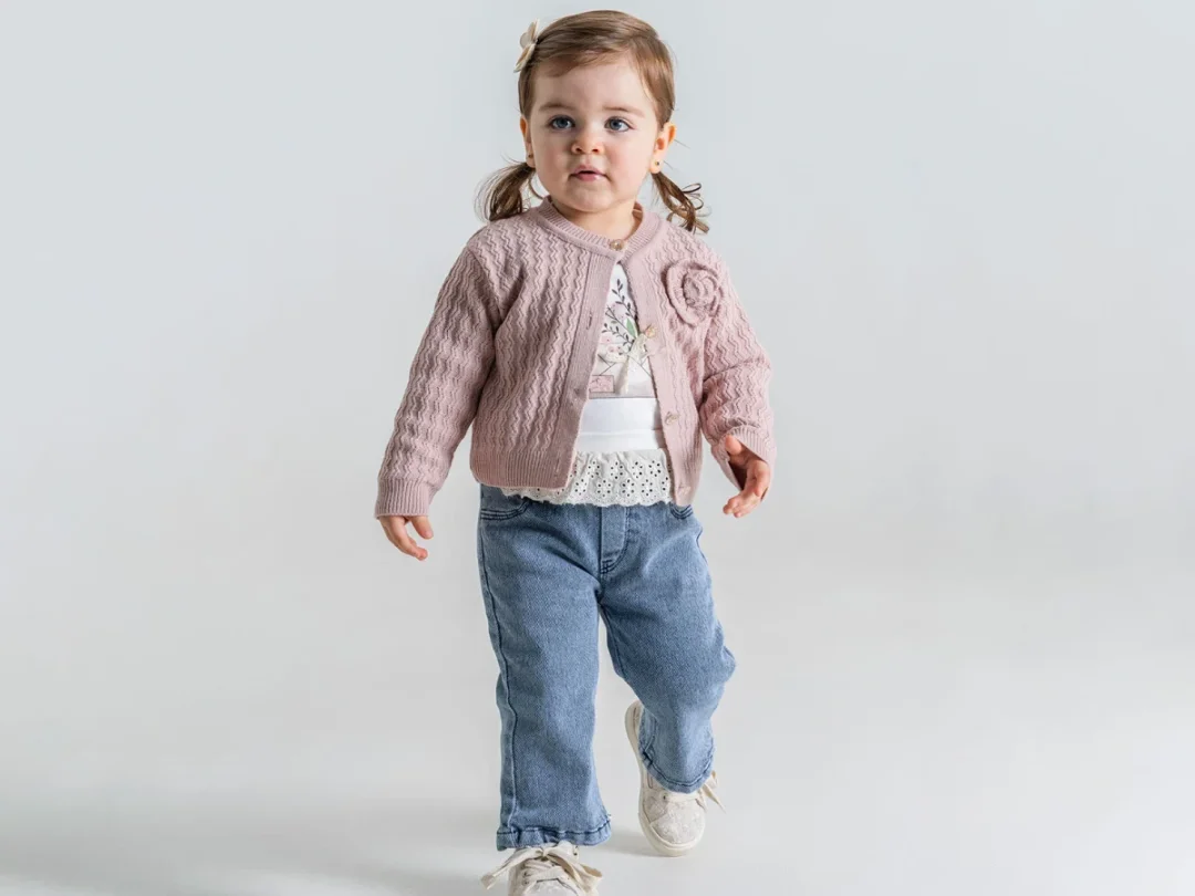 Girls' Knit Cardigan Set with Lace Detail and Stone Embellishment - Pampal Kids - by Peralane