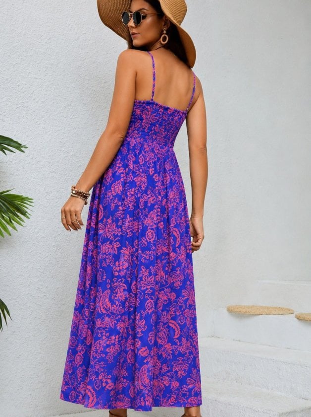 Women's Sleeveless Floral Printed Midi Dress with Smocked Bodice - Janes - by Peralane - photo 2