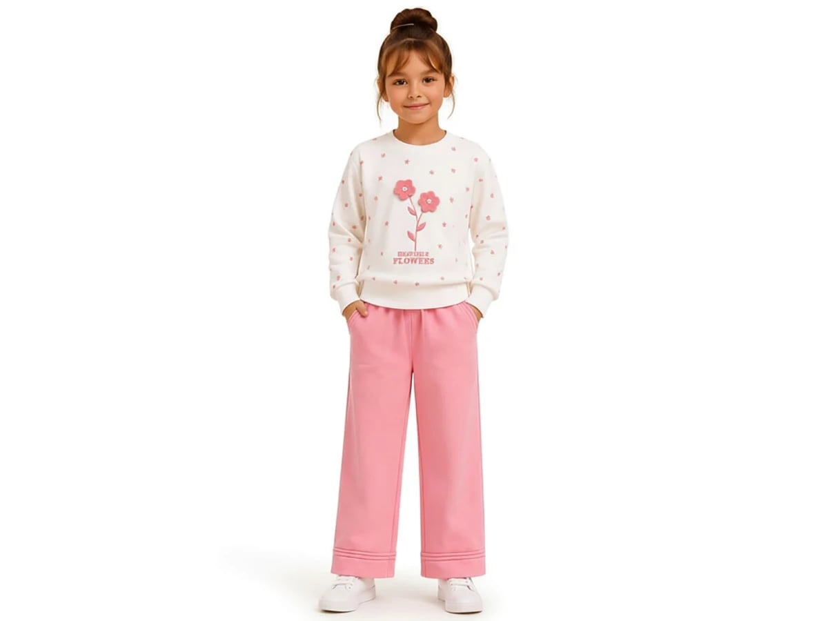 Girls' Floral Print 3-Thread Brushed Sweatshirt and Trousers Set - Bittos Kids - by Peralane