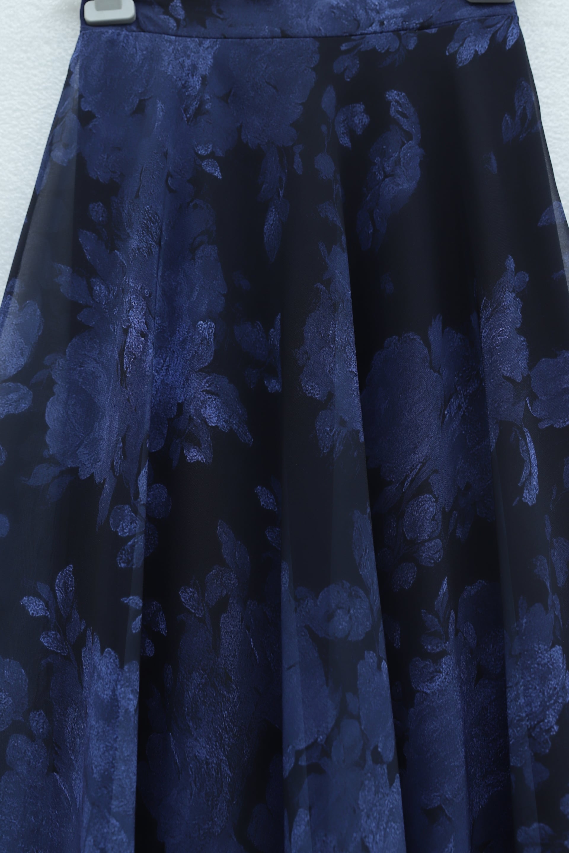 Navy Blue Floral Jacquard A-Line Maxi Skirt with Side Zipper - Podyumplus - by Peralane - photo 6