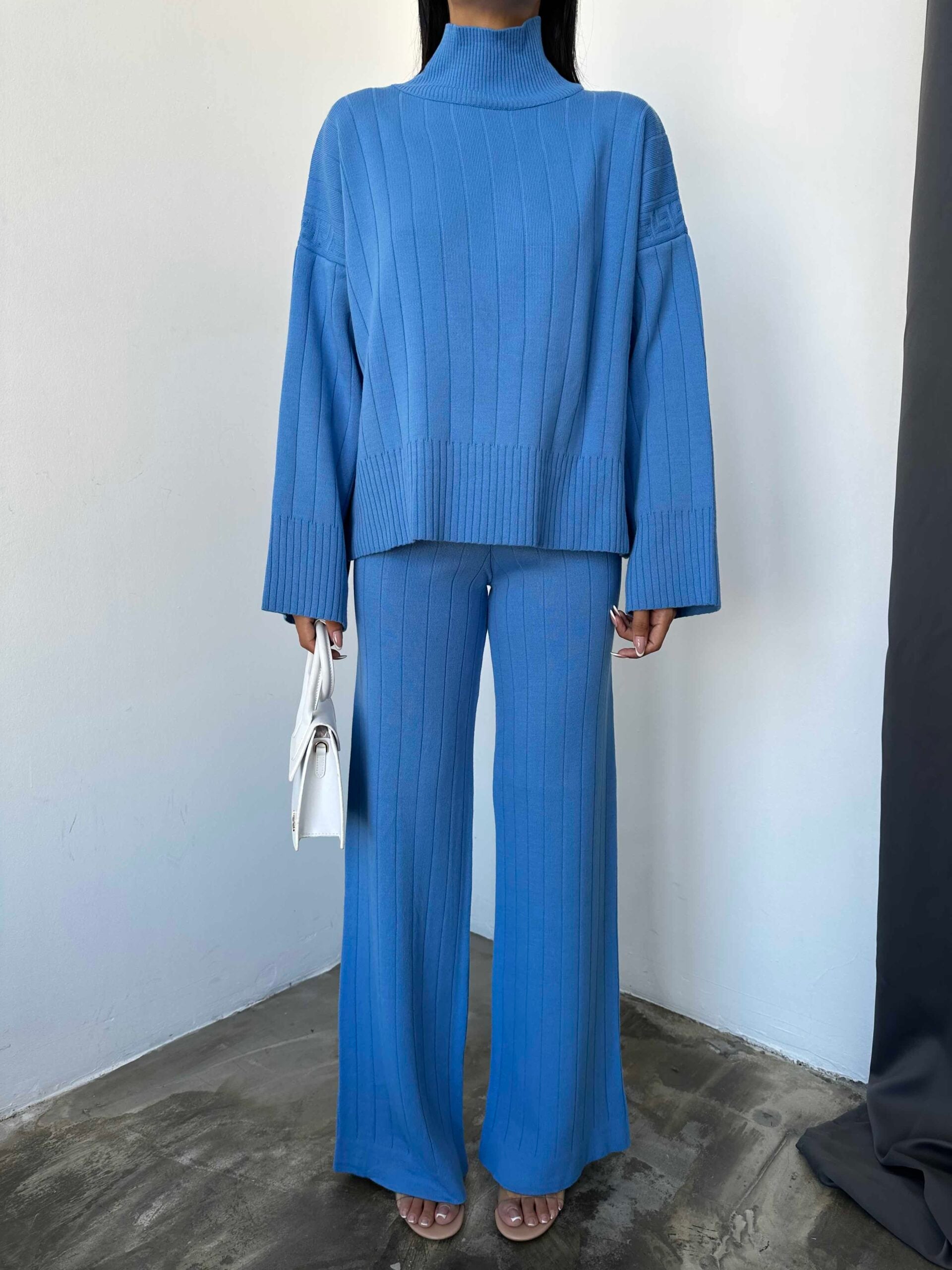 Half Turtleneck Knit Set with Wide-Leg Trousers - My Bee - by Peralane