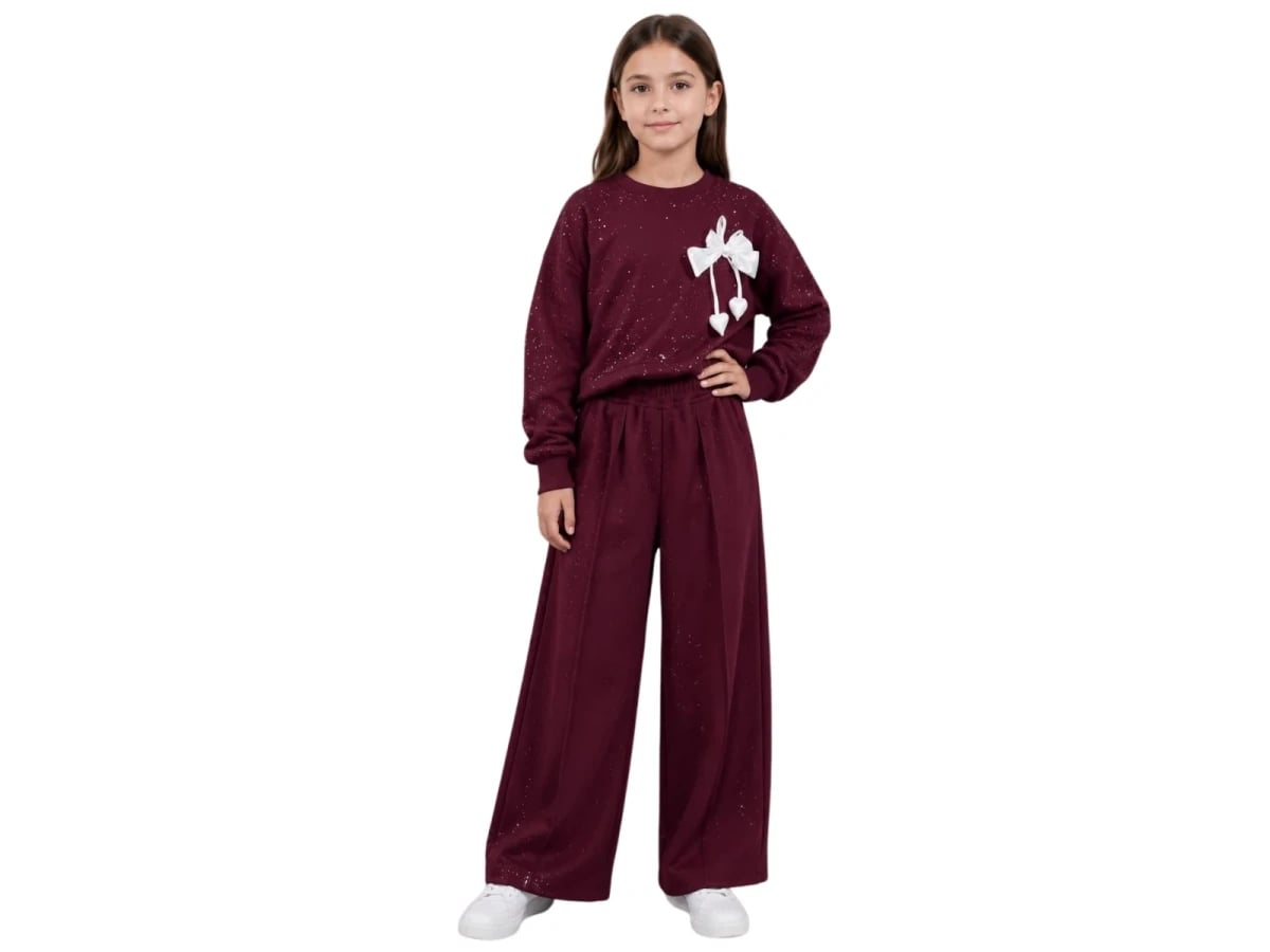Bow and Heart Charm Girls' Sweatshirt and Trousers Set - Incilay - by Peralane