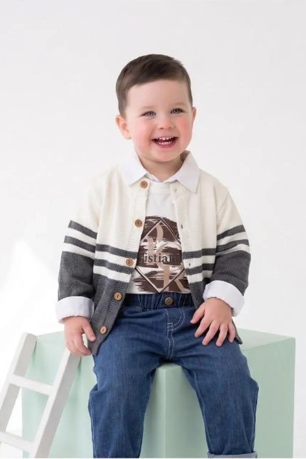 Boys' Knitted Cardigan and T-Shirt Set - Anthracite - Has Bereket - by Peralane
