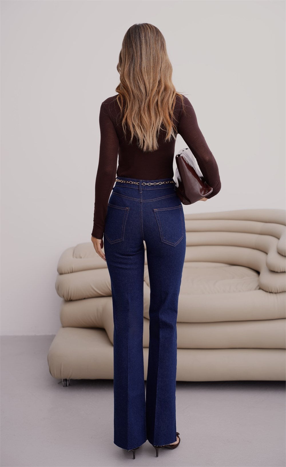 High Waist Chain Belt Detail Women's Rinse Jean Trousers - Lacarino Jeans - by Peralane - photo 6