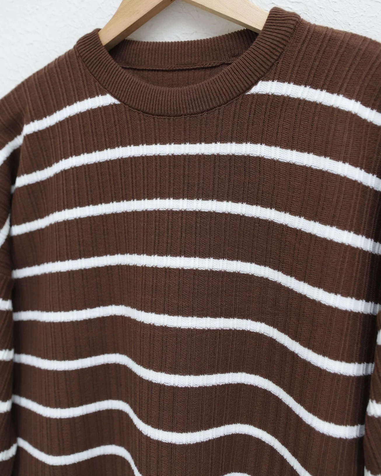 Crew Neck Ribbed Knit Tunic - Brown - Podyumplus - by Peralane - photo 3