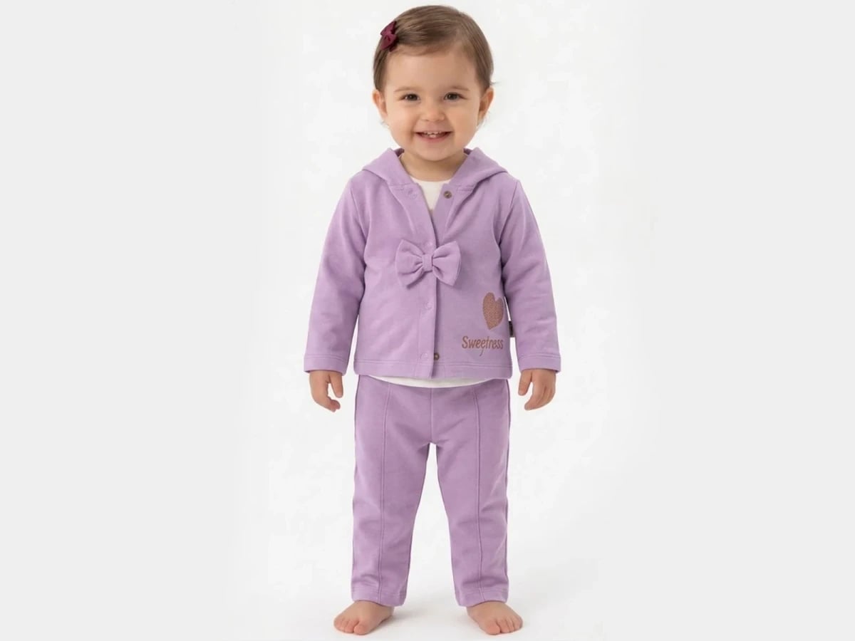 Lavender Baby Girl's 3-Piece Set with Bow and Heart Motif - Elci Baby - by Peralane