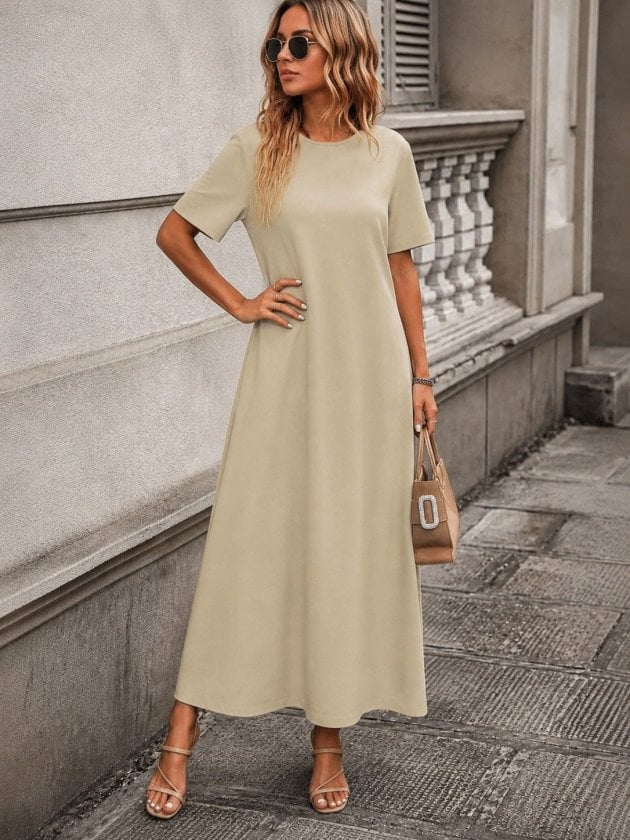 Women's Short-Sleeved Crew-Neck Maxi Viscose Dress - Janes - by Peralane - photo 3