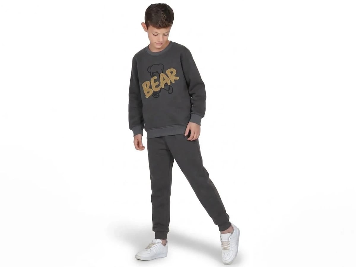 Bear Print 3-Thread Brushed Boys' Tracksuit Set - CMK - by Peralane