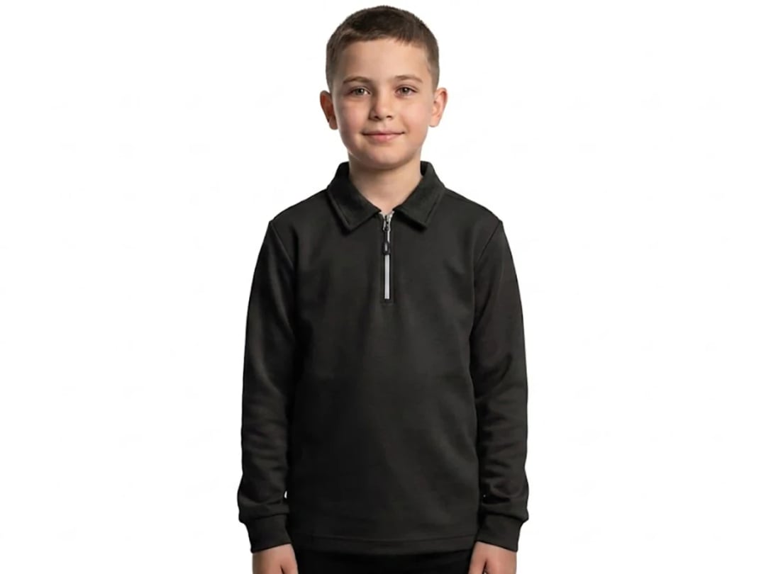 Boys' Half-Zip Polo Sweatshirt with Collar - Dark Grey - Tanem Kids - by Peralane